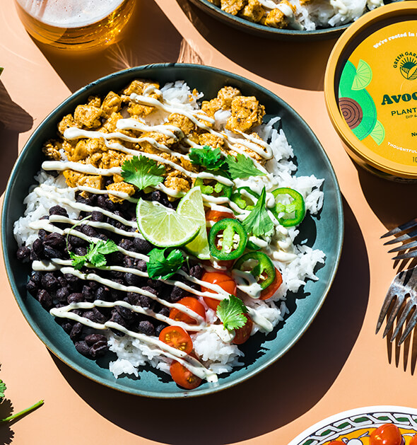 Vegan Burrito Bowl with Avocado Dip